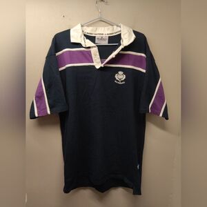Rugby Nations Scotland Men’s Striped Polo Shirt Size XL Purple Navy